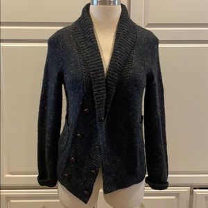 Brown/blue knit button down sweater